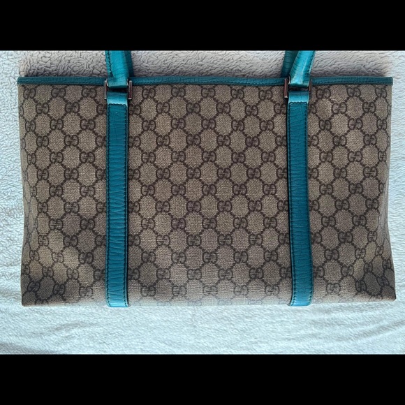 AUTHENTIC GUCCI BLUE COATED LEATHER Gg SUPREME TOTE BAG - Picture 4 of 16